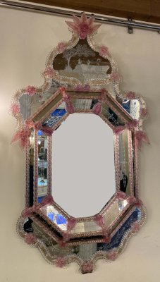 Venetian Pink Flower Murano Glass Mirror-MBH-1032367