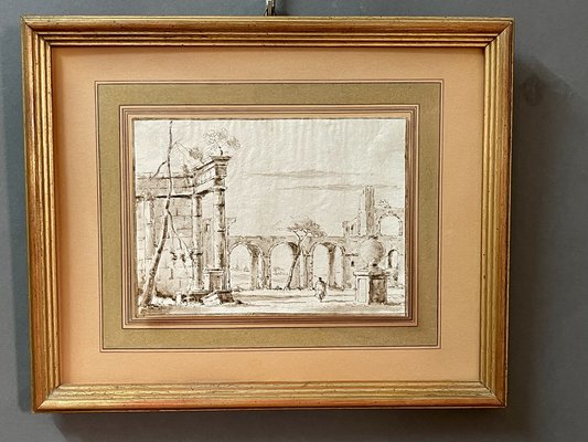 Venetian School Artist, Landscape with Ruins, 1700s, China Ink Drawing-MAX-1399432