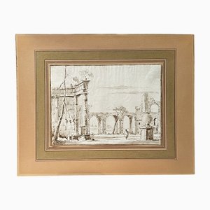 Venetian School Artist, Landscape with Ruins, 1700s, China Ink Drawing-MAX-1399432