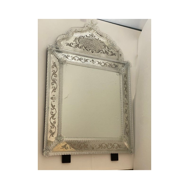 Venetian Square Floral Hand-Carved Mirror in Murano Glass by SimoEng