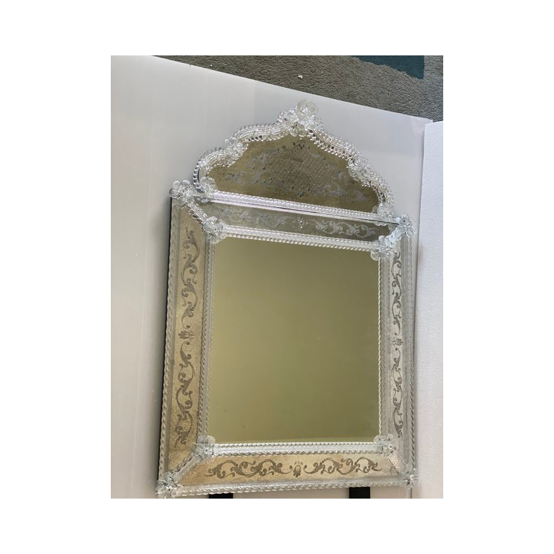 Venetian Square Floral Hand-Carved Mirror in Murano Glass by SimoEng