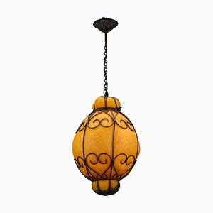 Venetian Style Pâte de Verre Glass Metal Caged Lantern Pendant Light-KEG-1327037