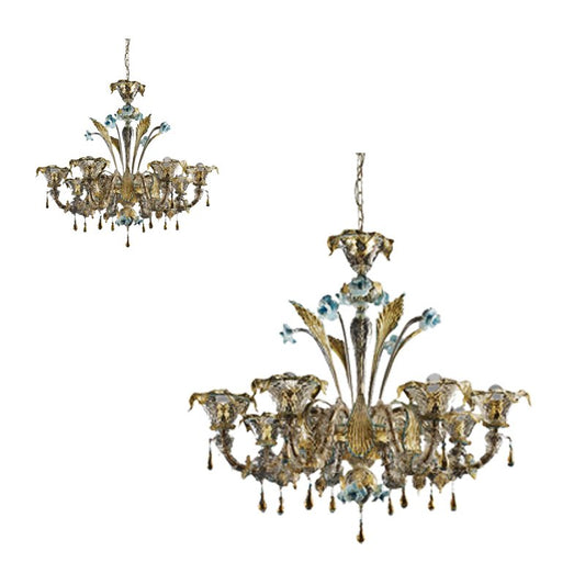 Venetian Transparent-Gold Murano Glass Chandeliers by Simoeng, Set of 2