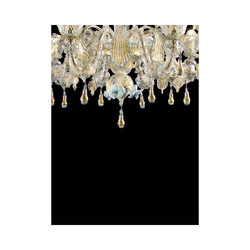 Venetian Transparent-Gold Murano Glass Chandeliers by Simoeng, Set of 2