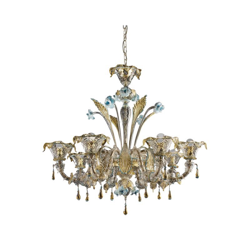 Venetian Transparent-Gold Murano Glass Chandeliers by Simoeng, Set of 2