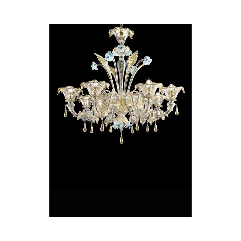 Venetian Transparent-Gold Murano Glass Chandeliers by Simoeng, Set of 2