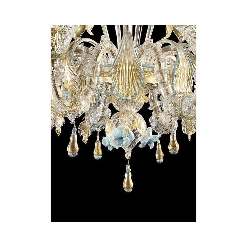 Venetian Transparent-Gold Murano Glass Chandeliers by Simoeng, Set of 2