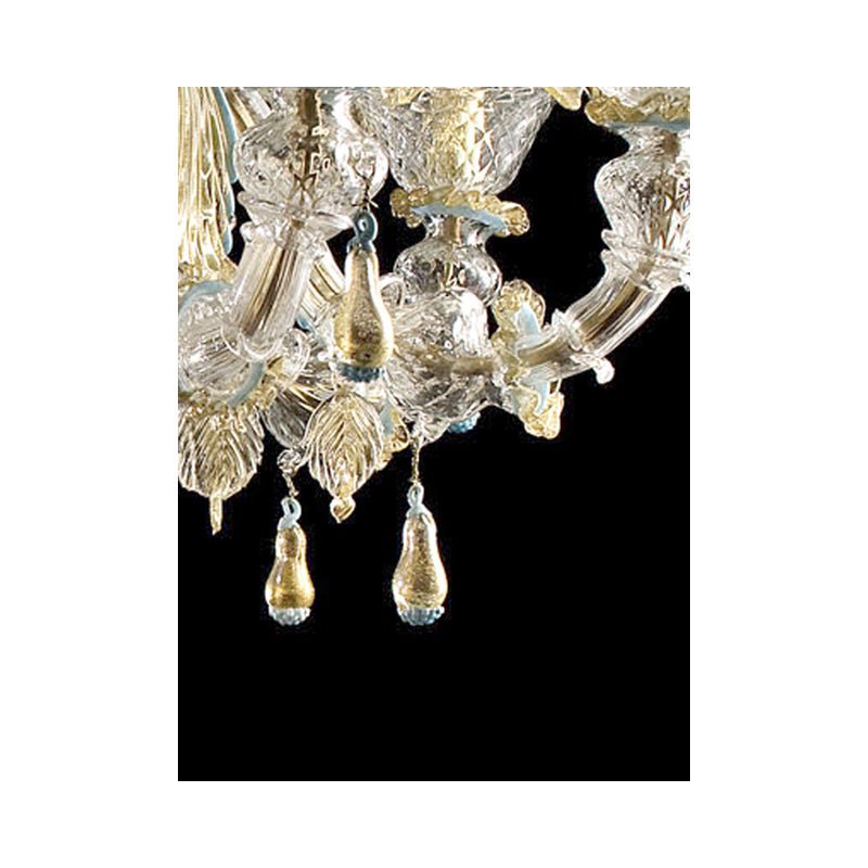 Venetian Transparent-Gold Murano Glass Chandeliers by Simoeng, Set of 2