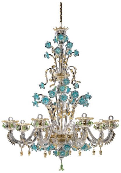 Venetian Turquoise Floral Murano Glass Chandelier by Simoeng