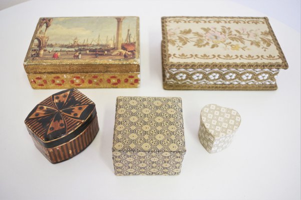 Venice Boxes in Fabric and Wood, 1970s, Set of 5-KNM-944871