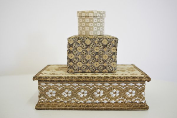 Venice Boxes in Fabric and Wood, 1970s, Set of 5-KNM-944871