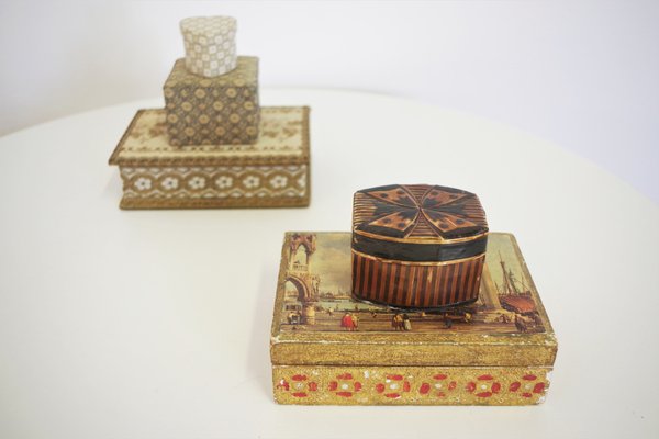 Venice Boxes in Fabric and Wood, 1970s, Set of 5-KNM-944871