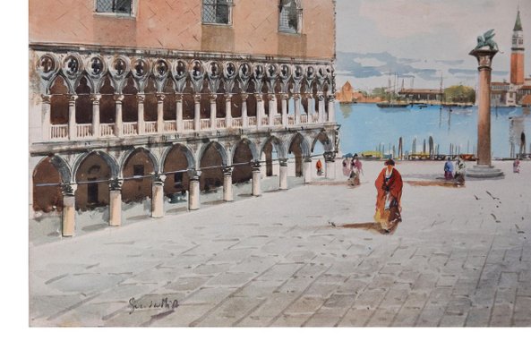 Venice, Piazza San Marco - Original Watercolor by A. Guidotti Early 20th Century-ZCI-760199