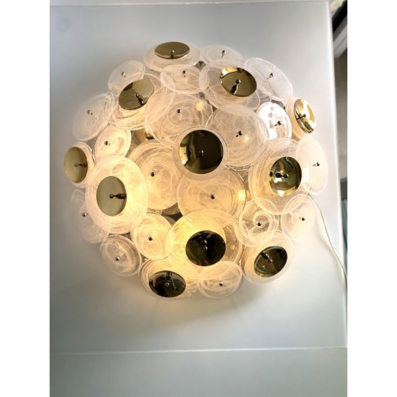 Venied-White Disks Murano Glass Flush Mount by Simoeng