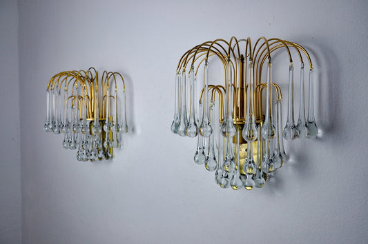 Venini Drops Wall Lights in Murano Glass, 1970, Set of 2