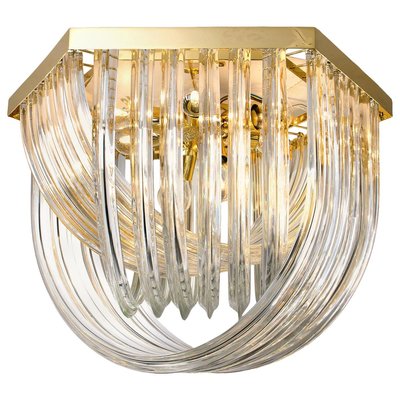 Venini Flushmount in Curved Crystal Glass and Gilt Brass, Italy-VDW-889465