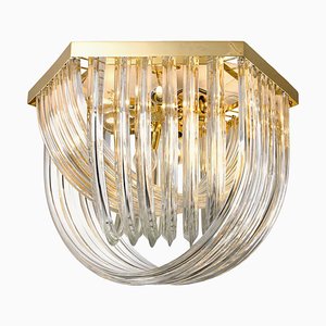 Venini Flushmount in Curved Crystal Glass and Gilt Brass, Italy-VDW-889465