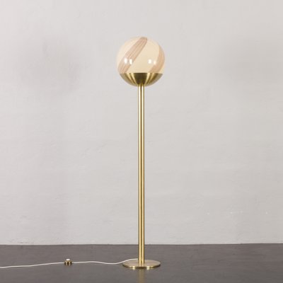 Venini Italian Brass Floor Lamp with Murano Swirl Globe attributed to Paolo Venini, Italy, 1970s-UE-1702482