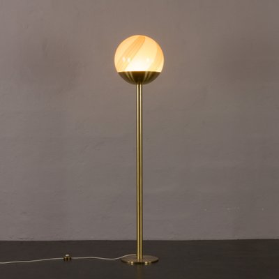 Venini Italian Brass Floor Lamp with Murano Swirl Globe attributed to Paolo Venini, Italy, 1970s-UE-1702482