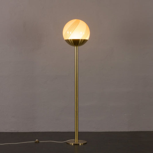 Venini Italian Brass Floor Lamp with Murano Swirl Globe attributed to Paolo Venini, Italy, 1970s