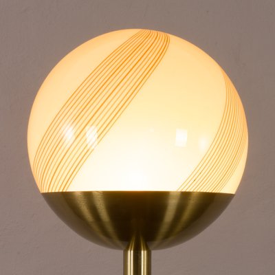 Venini Italian Brass Floor Lamp with Murano Swirl Globe attributed to Paolo Venini, Italy, 1970s-UE-1702482