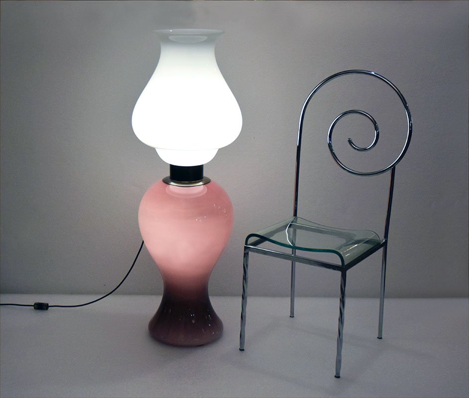 Venini Large Floor Lamp 'Petrolione' in Incamiciato Opaline Glass, 1960s