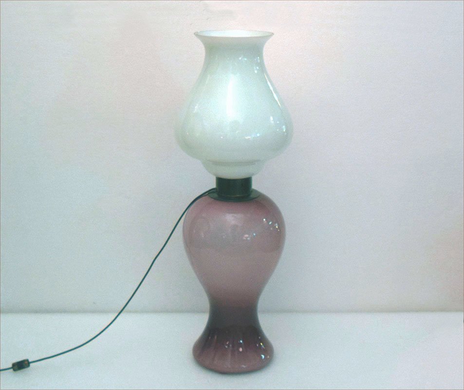 Venini Large Floor Lamp 'Petrolione' in Incamiciato Opaline Glass, 1960s