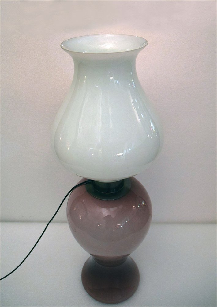 Venini Large Floor Lamp 'Petrolione' in Incamiciato Opaline Glass, 1960s