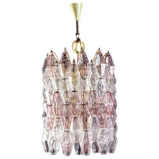 Venini Pink and Ice Poliedri Chandelier by Carlo Scarpa, 1955