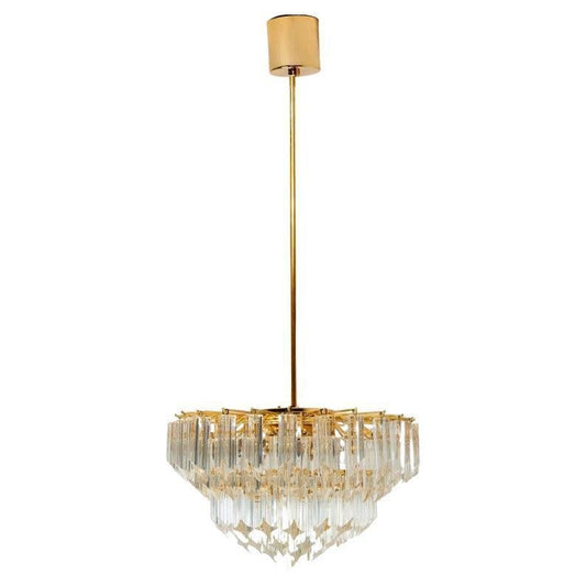 Venini Style Clear Gold Glass Messing Chandelier, 1970