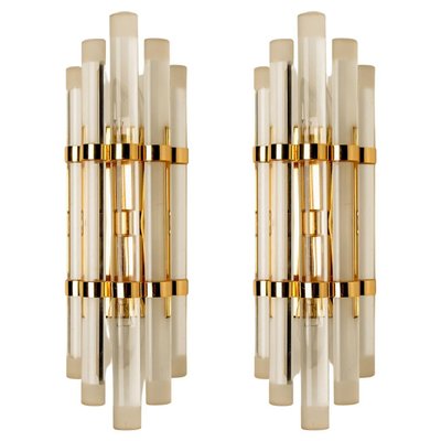 Venini Style Murano Glass & Gilt Brass Sconces, 1960s, Set of 2-VDW-1293717