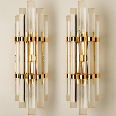 Venini Style Murano Glass & Gilt Brass Sconces, 1960s, Set of 2-VDW-1293717