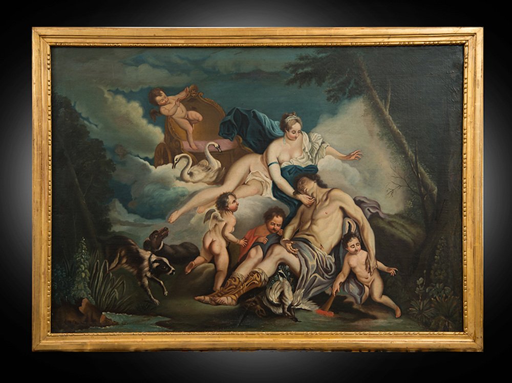 Venus & Adonis, 18th Century, Oil on Canvas, Framed