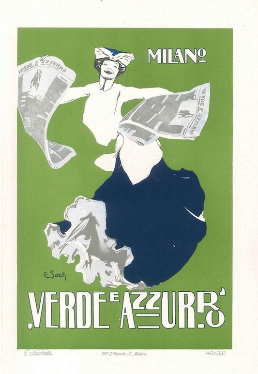 Verde e Azzurro - Original Advertising Lithograph by E. Sacchetti - 1914 ca. 1914 ca.