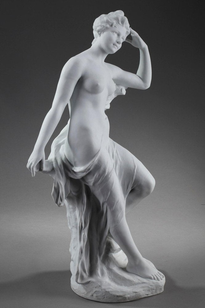 Very Large Art Nouveau Bisque Sculpture of Bather