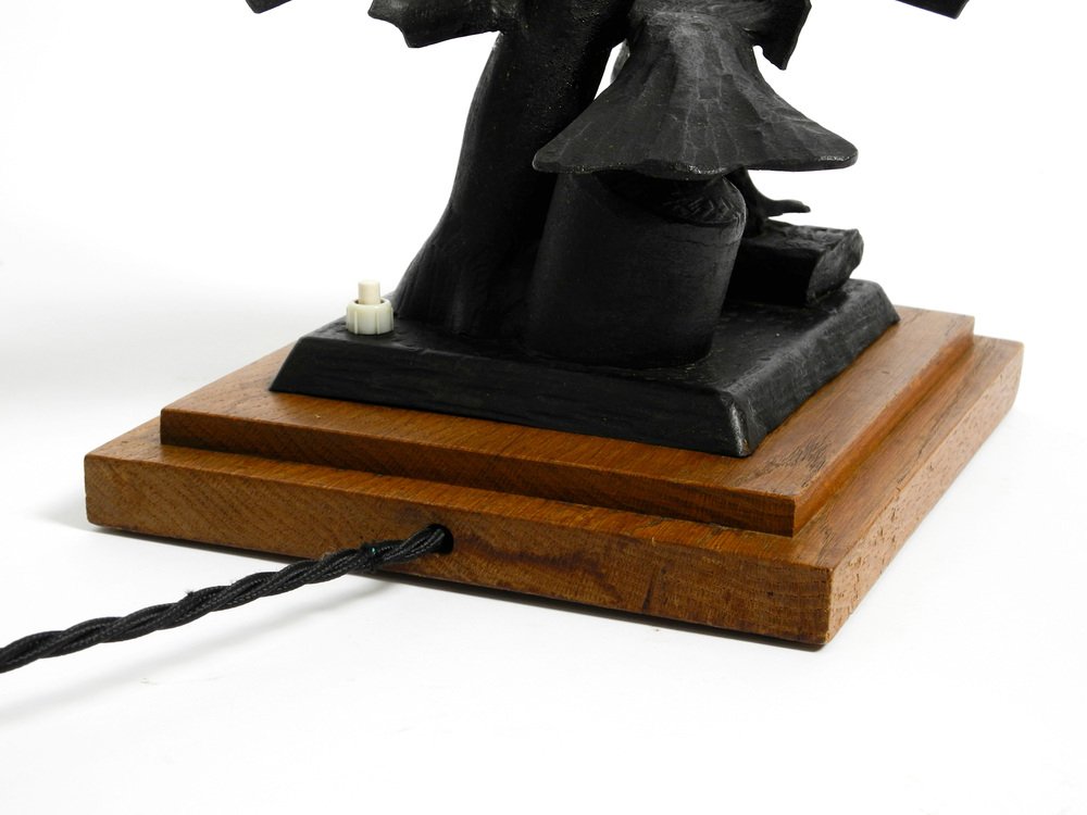 Very Large Iron in the Shape of an Eagle with a Teak Wooden Base Table Lamp, 1940s