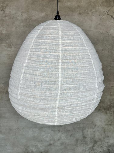 Very Large Japanese-Style Natural Rattan and Linen Pendant Light in the Shape of a Drop