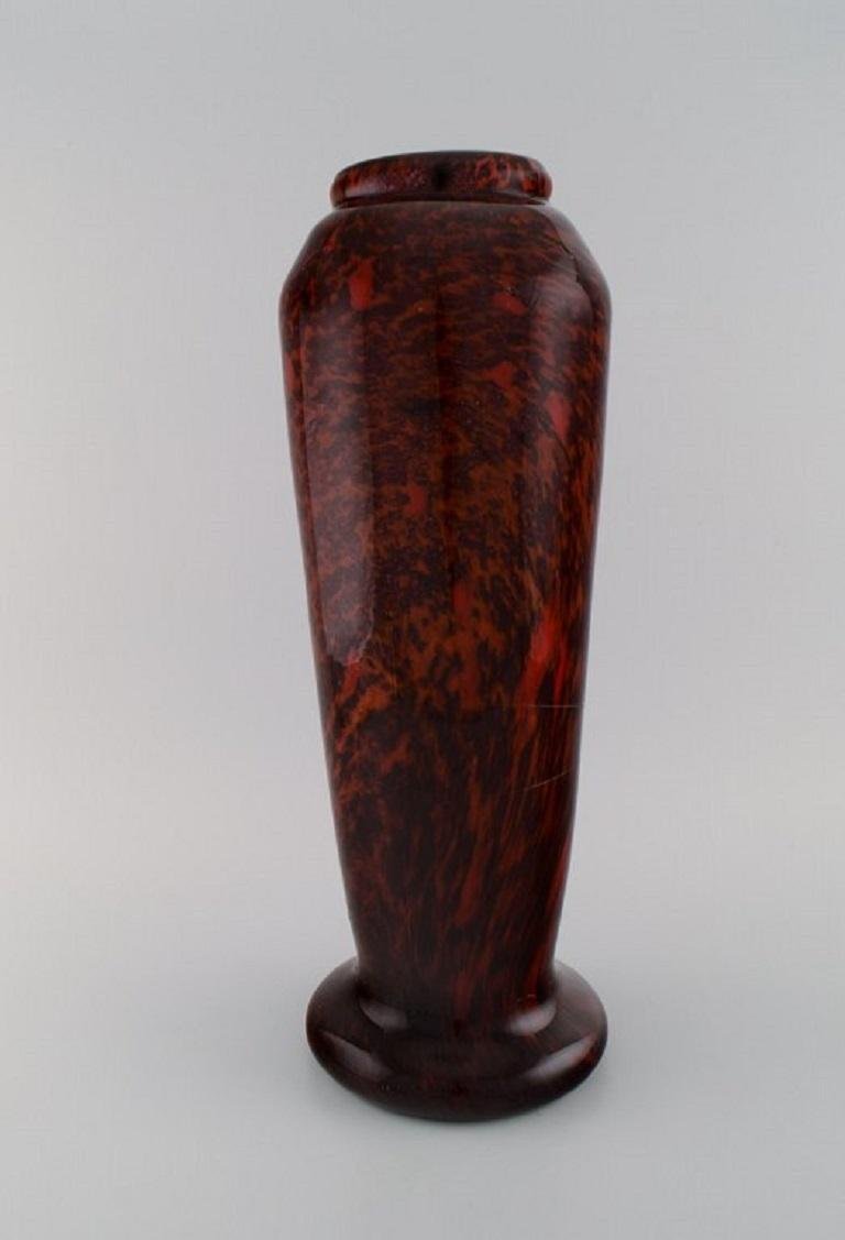 Very Large Lorrain Art Deco Vase in Red Mouth Blown Art Glass, France