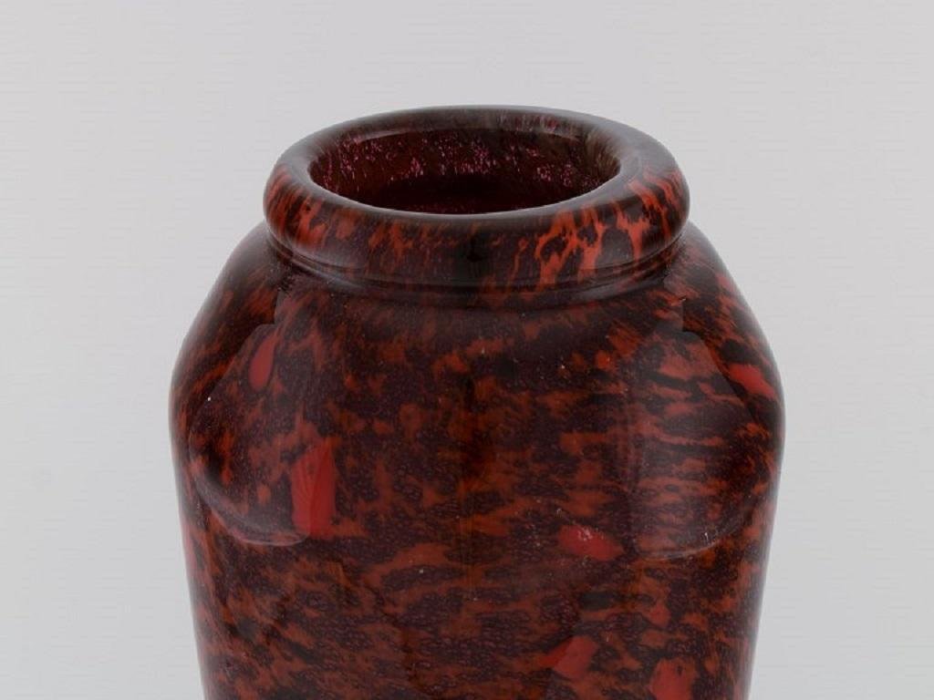 Very Large Lorrain Art Deco Vase in Red Mouth Blown Art Glass, France