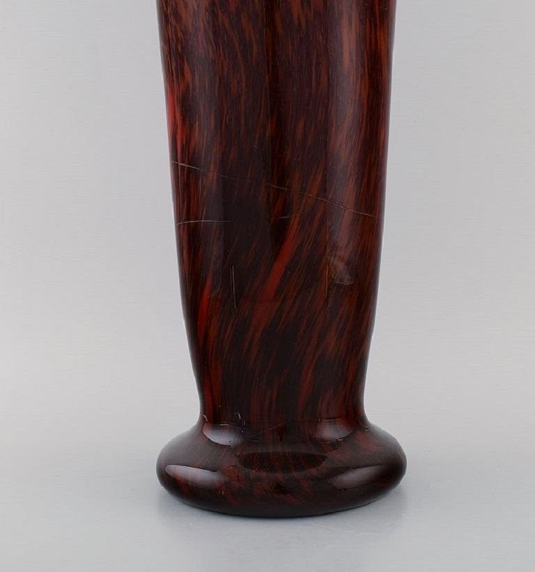 Very Large Lorrain Art Deco Vase in Red Mouth Blown Art Glass, France