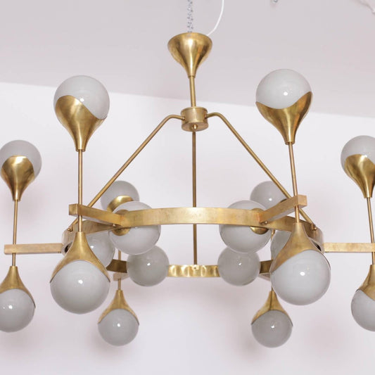 Very Large Murano Glass and Brass Chandelier in the Style of Stilnovo