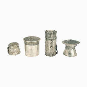 Vessels with Indonesian Lids in Repoussé Silver, Set of 4-ZCI-752005