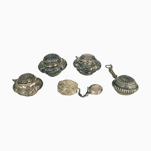 Vessels with Indonesian Lids in Repoussé Silver, Set of 5-ZCI-752006