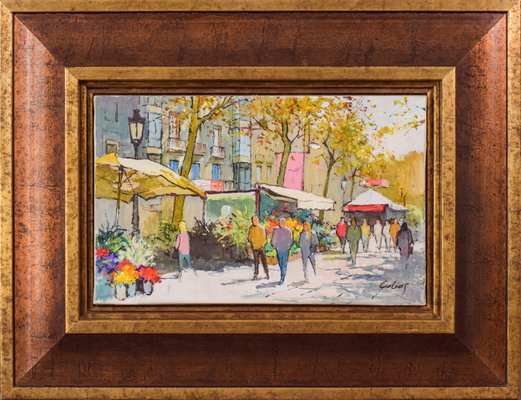 Vibrant Market Scene, 2014, Oil on Canvas, Framed-AOI-1106690