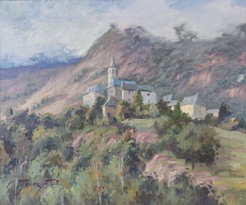 Vicente Gomez Fuste, Post Impressionist Village and Mountains, Mid-20th Century, Oil on Canvas-AOI-1106927