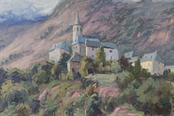 Vicente Gomez Fuste, Post Impressionist Village and Mountains, Mid-20th Century, Oil on Canvas-AOI-1106927