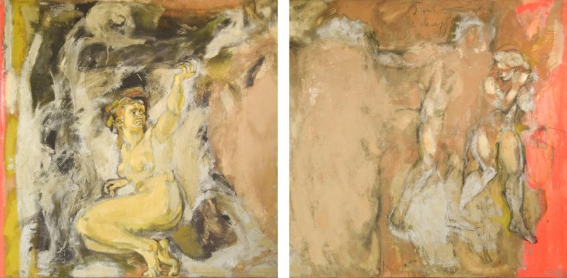 Vicente Vela, Large Figurative Expressionist Nude Studies, 1997, Oil on Canvas, Set of 2-AOI-1115606