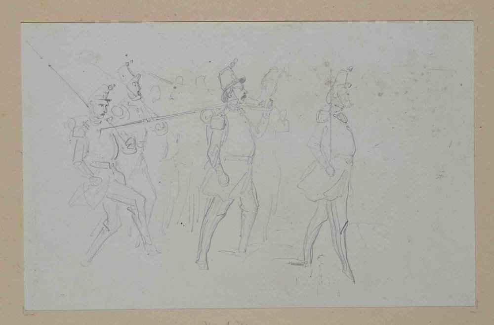 Victor Adam, Soldiers, Original Drawing in Pencil, 1850s