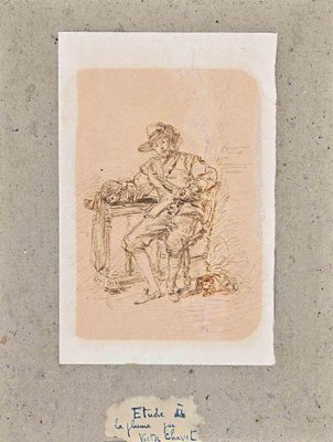 Victor Chavet, Study of Study of Figure, Drawing, Mid-19th Century