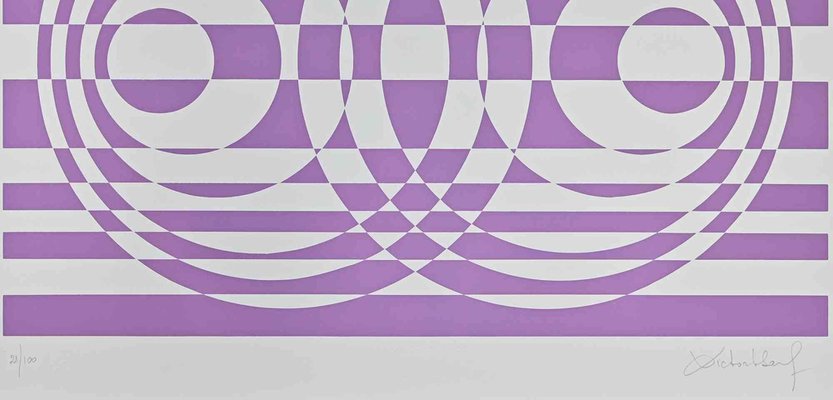 Victor Debach, Abstract Composition in Purple, Screen Print, 1970s-ZCI-2029518